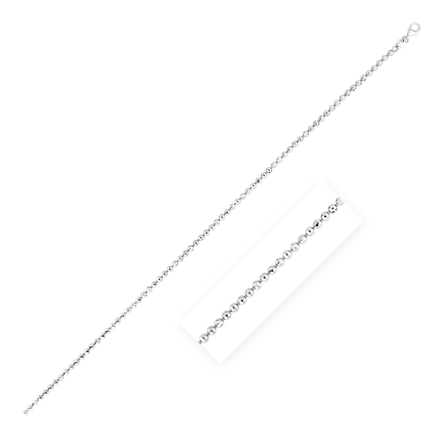 Sterling Silver Rhodium Plated Bead Chain (3.0 mm)