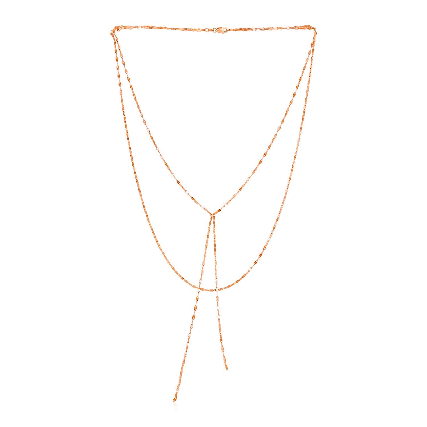 14k Rose Gold Two Strand Mixed Standard and Lariat Style Necklace