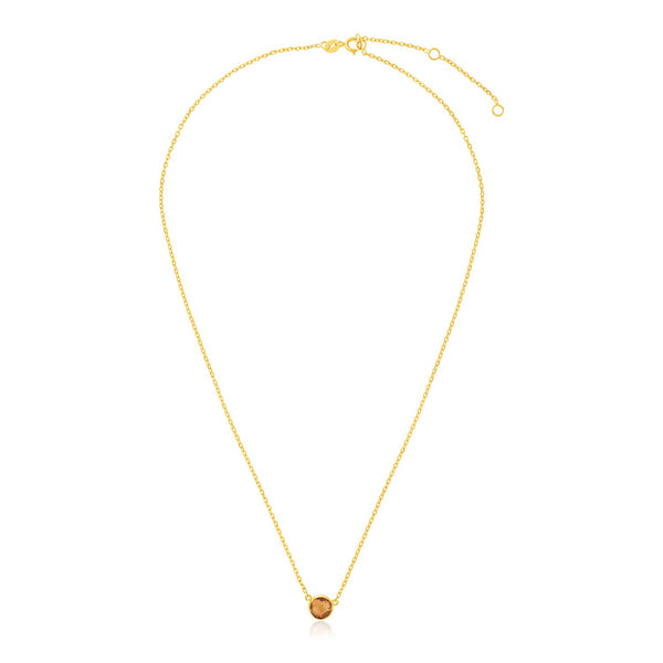 14k Yellow Gold 17 inch Necklace with Round Citrine