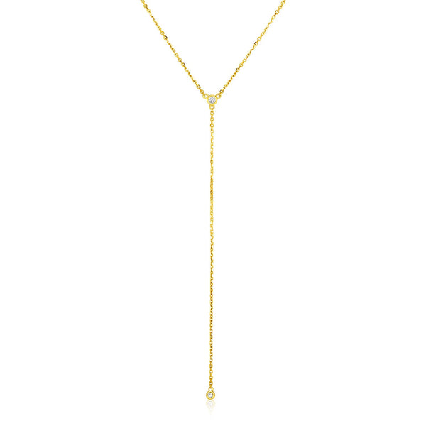 14k Yellow Gold 20 inch Lariat Necklace with Diamonds