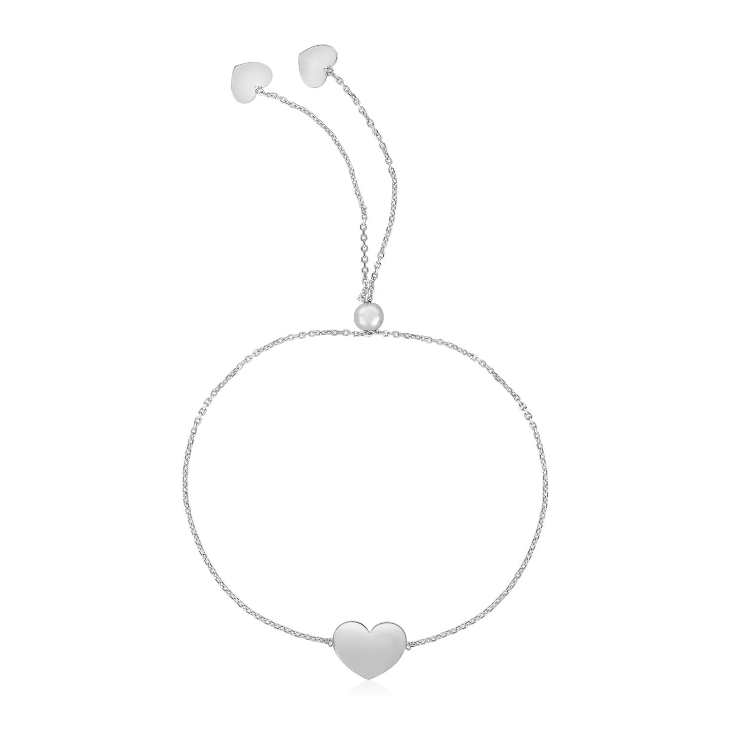 14k White Gold Adjustable Heart Bracelet