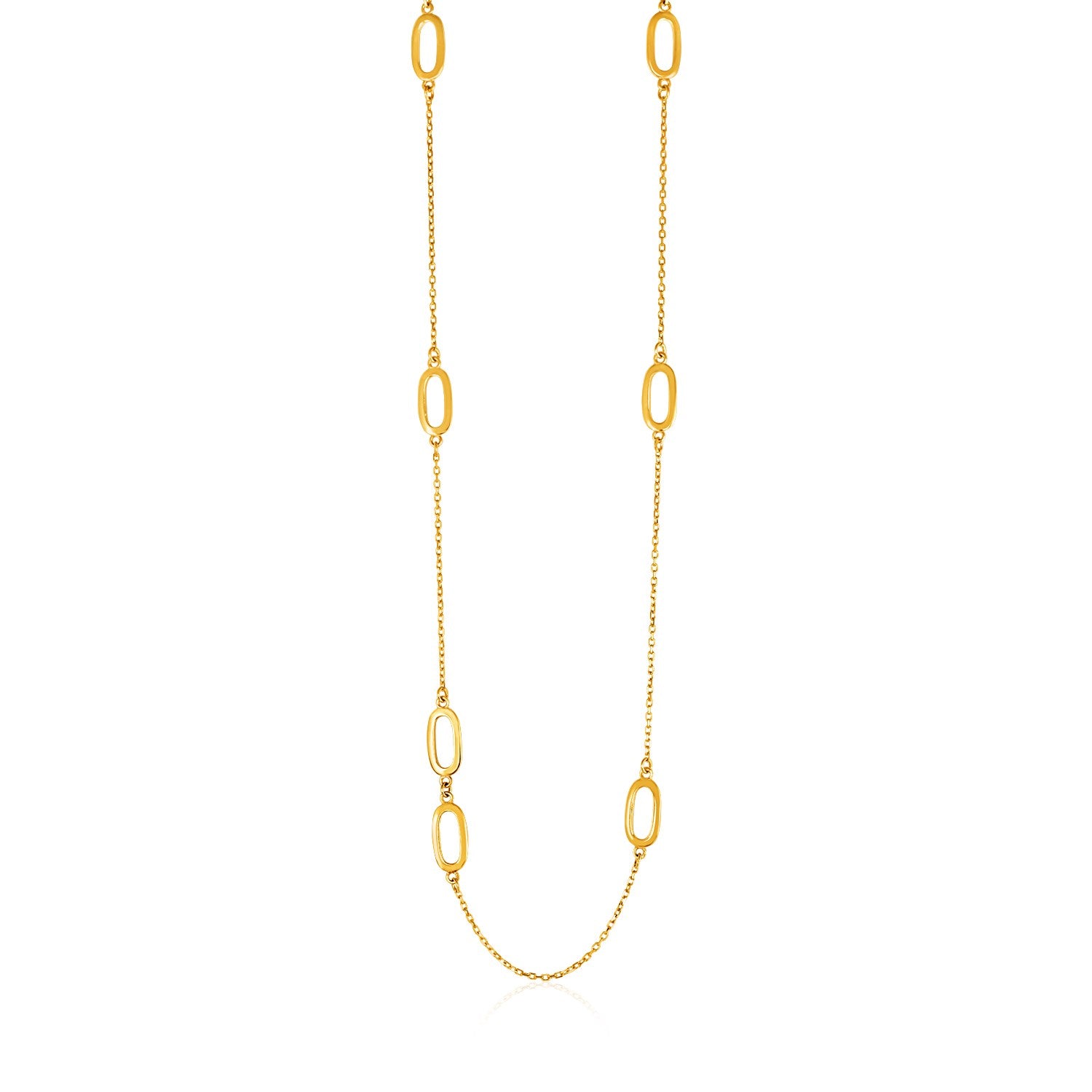 14k Yellow Gold Chain and Soft Rectangular Link Station Necklace