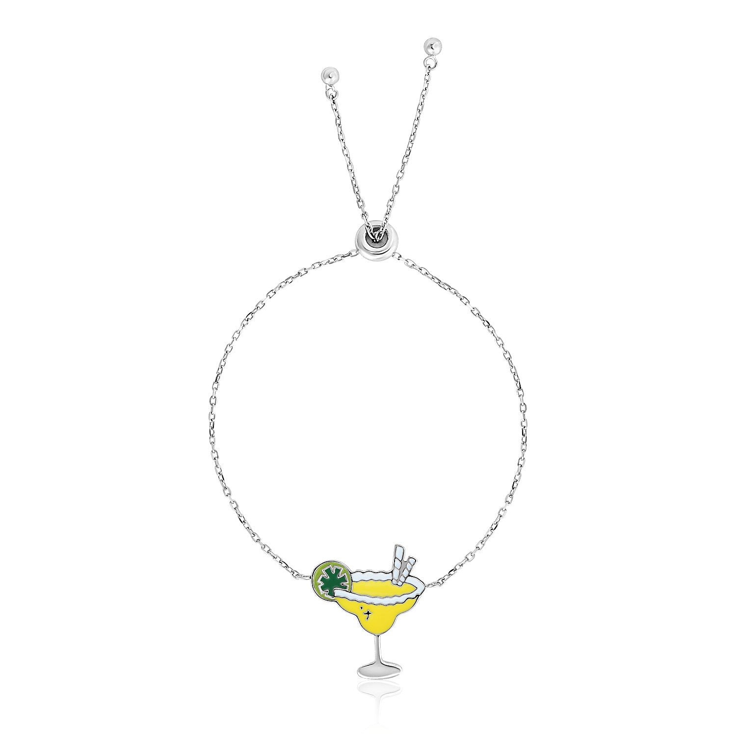 Sterling Silver 9 1/4 inch Adjustable Bracelet with Enameled Margarita Glass