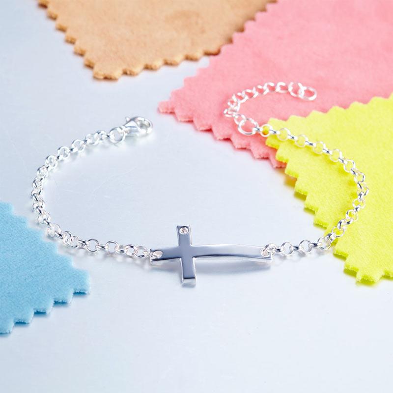 Solid 925 Sterling Silver Bracelet Cross Religious and Wedding Gift Classic XFB8