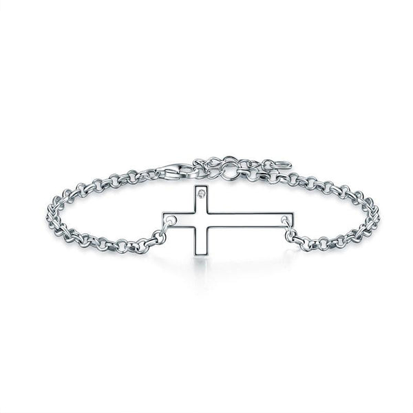 Solid 925 Sterling Silver Bracelet Cross Religious and Wedding Gift Classic XFB8