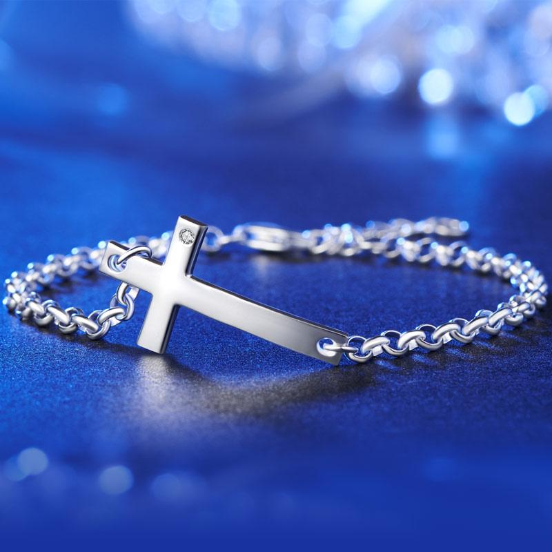 Solid 925 Sterling Silver Bracelet Cross Religious and Wedding Gift Classic XFB8