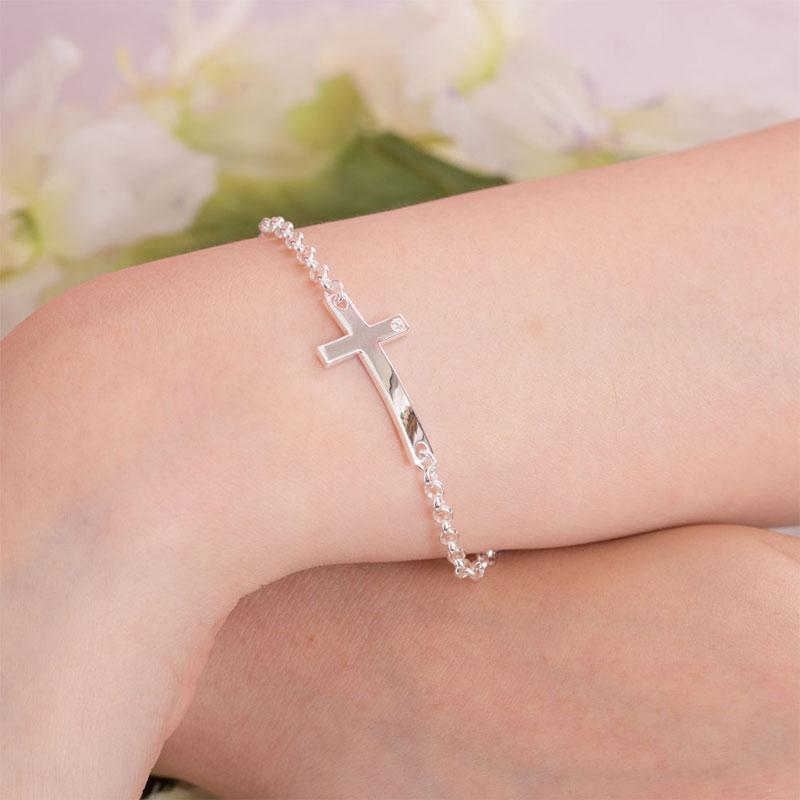 Solid 925 Sterling Silver Bracelet Cross Religious and Wedding Gift Classic XFB8