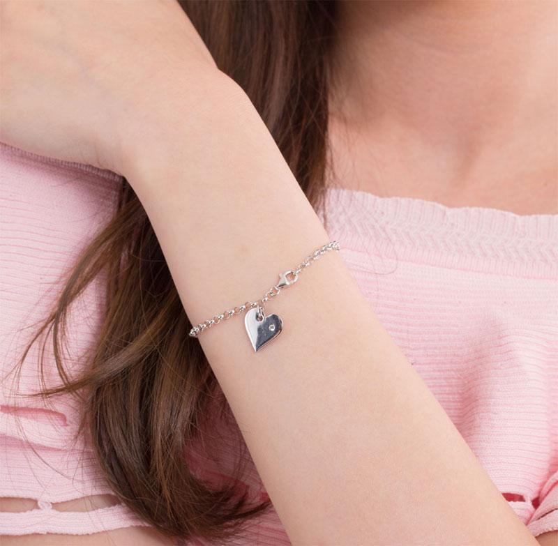 Solid 925 Sterling Silver Bracelet Dangle Heart Bridesmaid Wedding Gift Classic