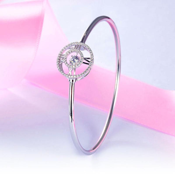 Roman Number Dancing Stone Bangle Solid 925 Sterling Silver for Women XFB8012