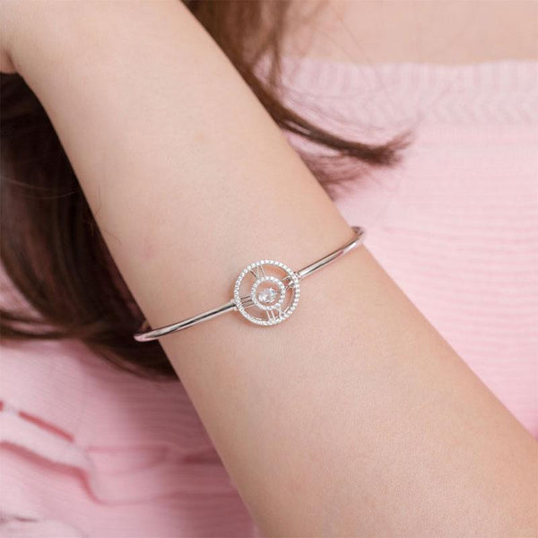 Roman Number Dancing Stone Bangle Solid 925 Sterling Silver for Women XFB8012