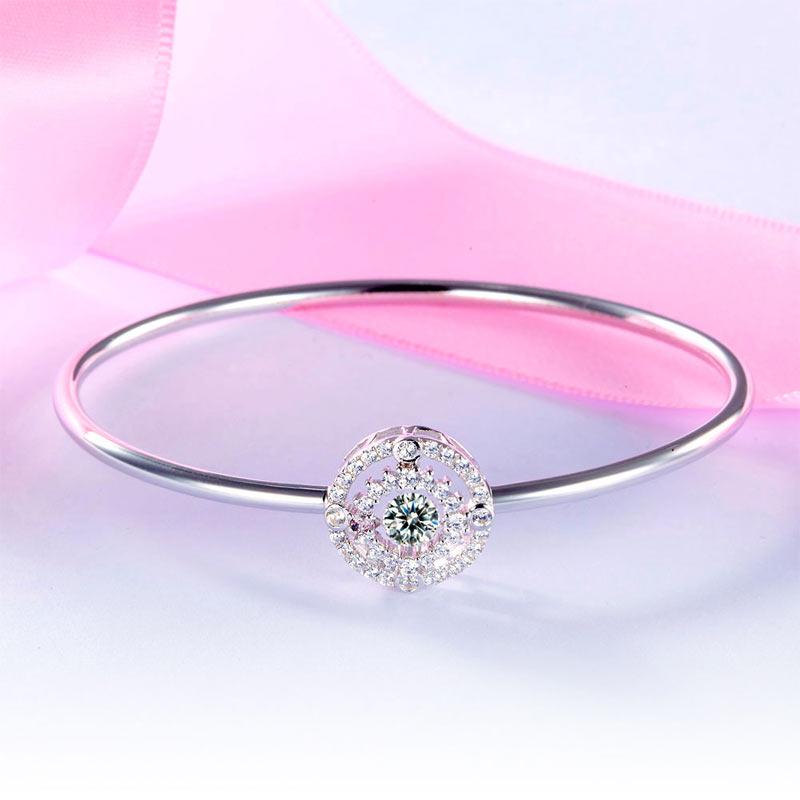 Halo Dancing Stone Bangle Solid 925 Sterling Silver for Women XFB8013
