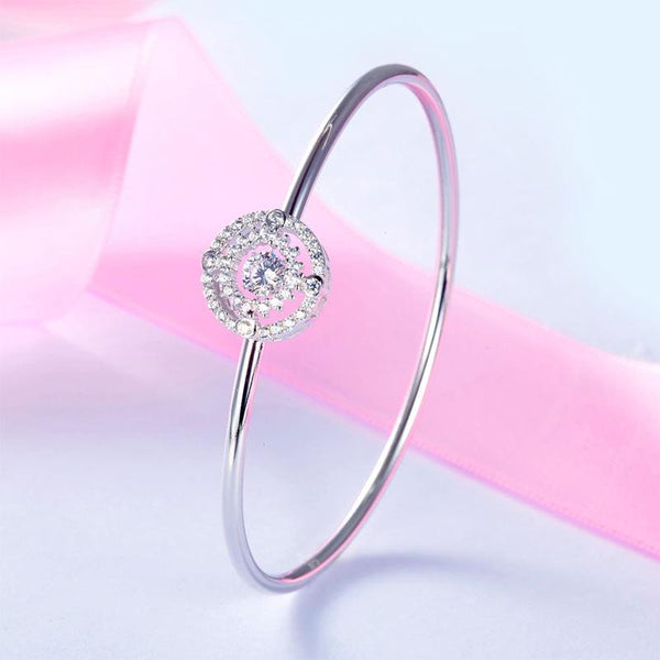Halo Dancing Stone Bangle Solid 925 Sterling Silver for Women XFB8013