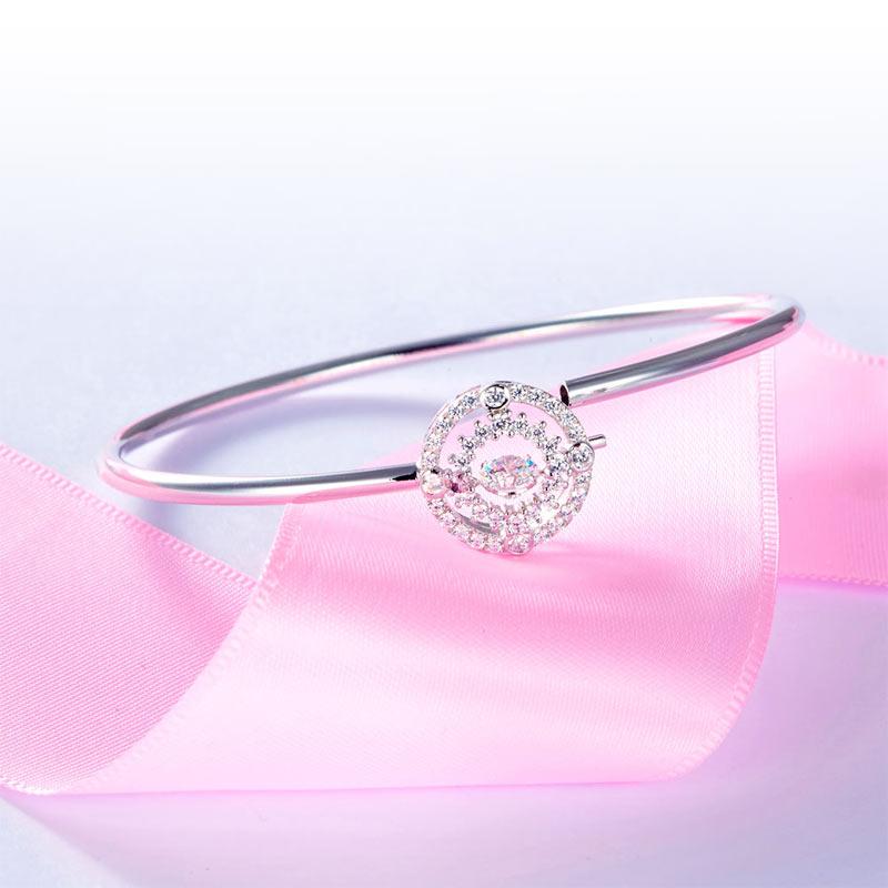 Halo Dancing Stone Bangle Solid 925 Sterling Silver for Women XFB8013