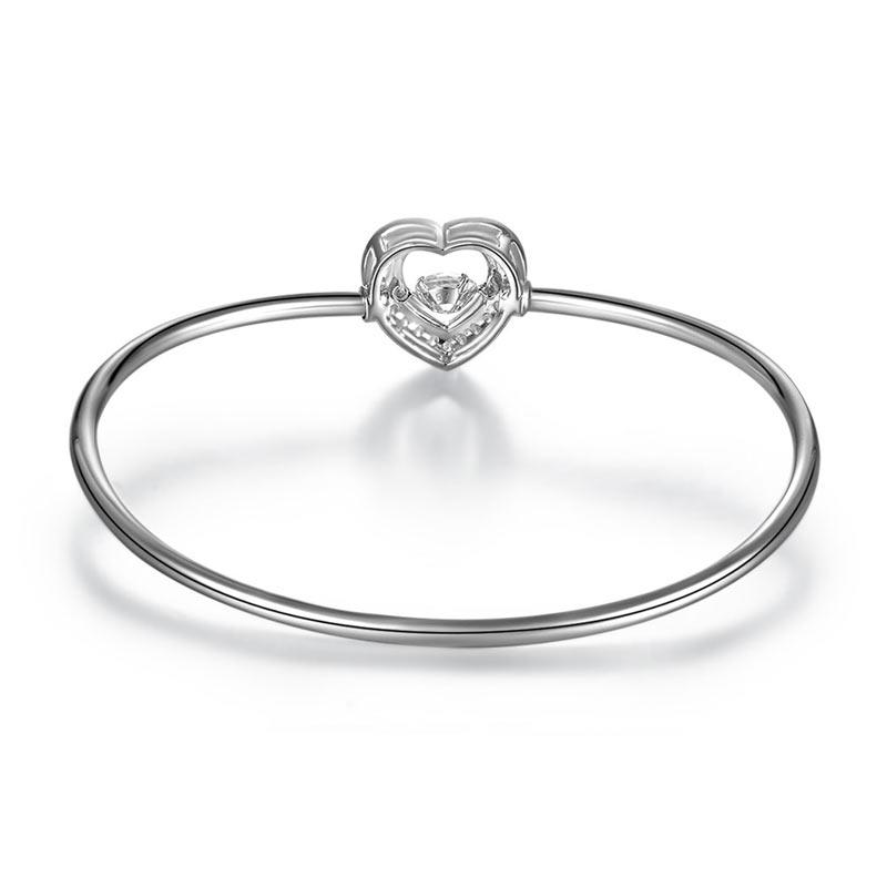 Dancing Stone Heart Bangle Solid 925 Sterling Silver Bridal Wedding XFB8014