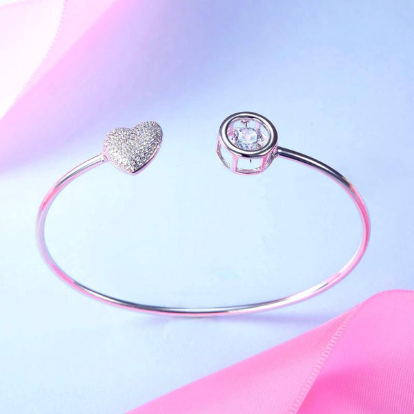 Dancing Stone Heart Bangle Solid 925 Sterling Silver Bridal Wedding XFB8016