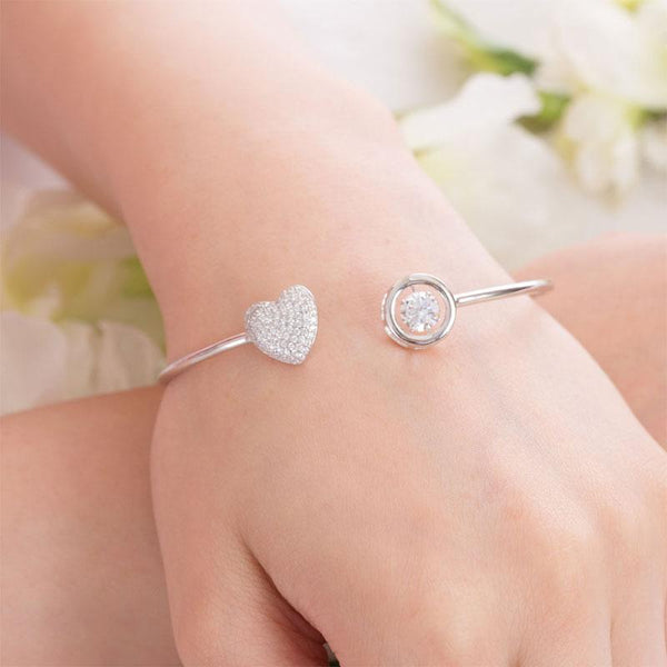 Dancing Stone Heart Bangle Solid 925 Sterling Silver Bridal Wedding XFB8016