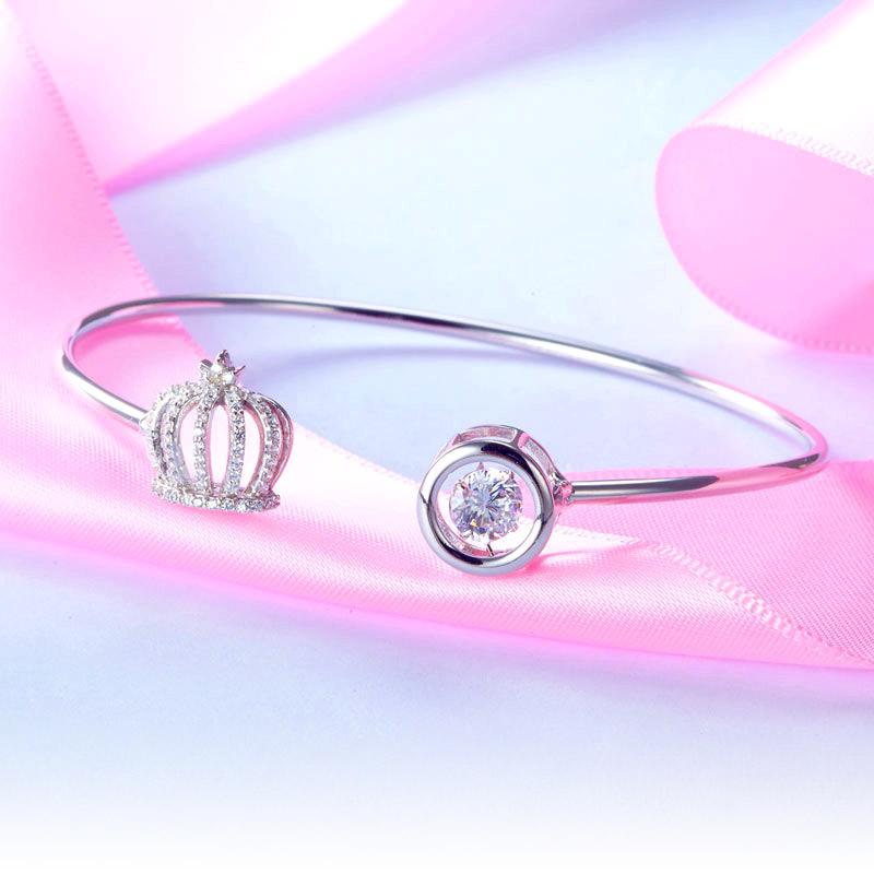 Dancing Stone Crown Bangle Solid 925 Sterling Silver Bridal Wedding XFB8017