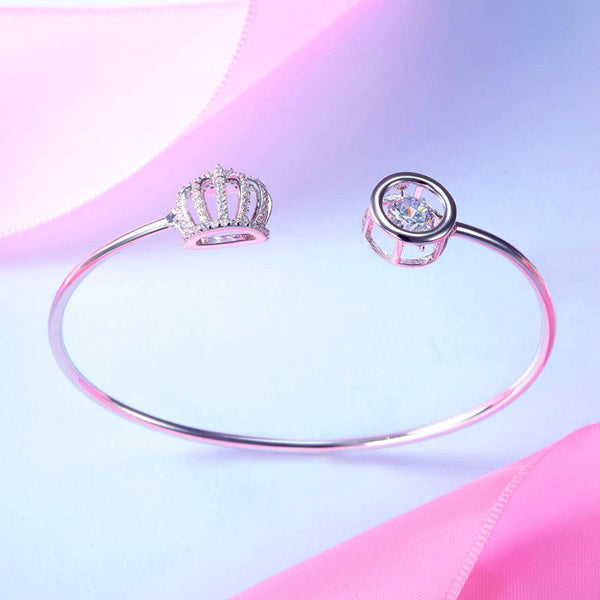 Dancing Stone Crown Bangle Solid 925 Sterling Silver Bridal Wedding XFB8017