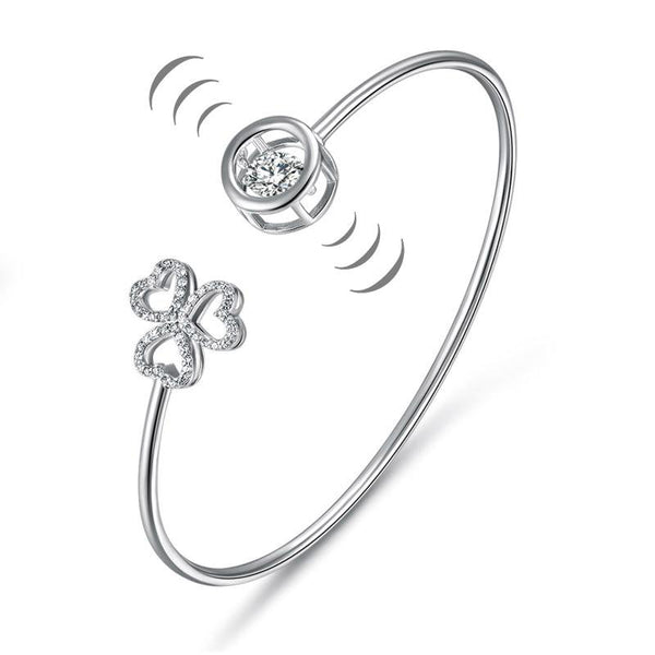 Dancing Stone 3 Hearts Flower Bangle Solid 925 Sterling Silver Bridal Wedding XF