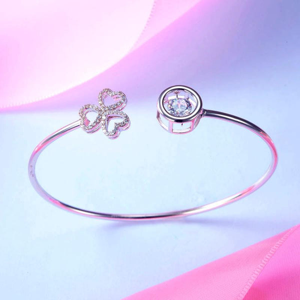 Dancing Stone 3 Hearts Flower Bangle Solid 925 Sterling Silver Bridal Wedding XF