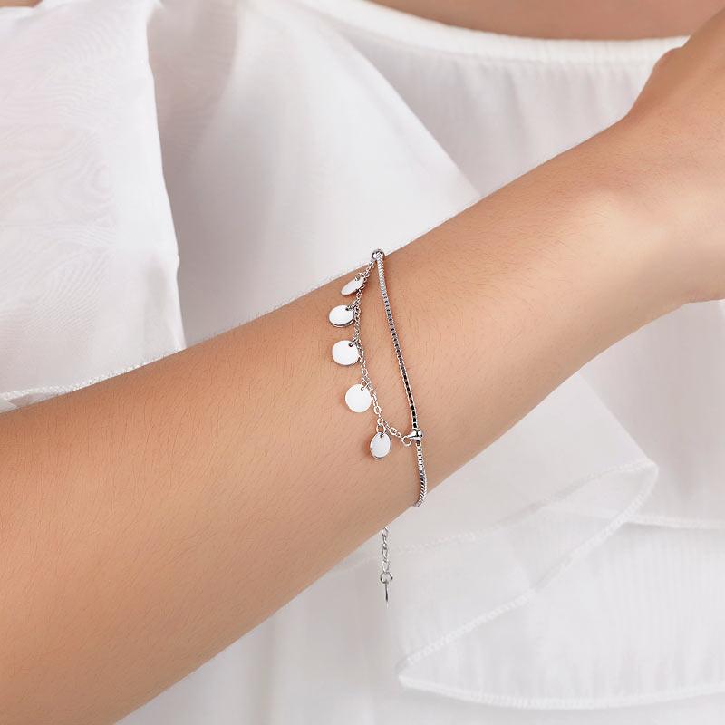 Solid 925 Sterling Silver Bracelet Dangle Circle Fashion Bridesmaid Wedding Gift