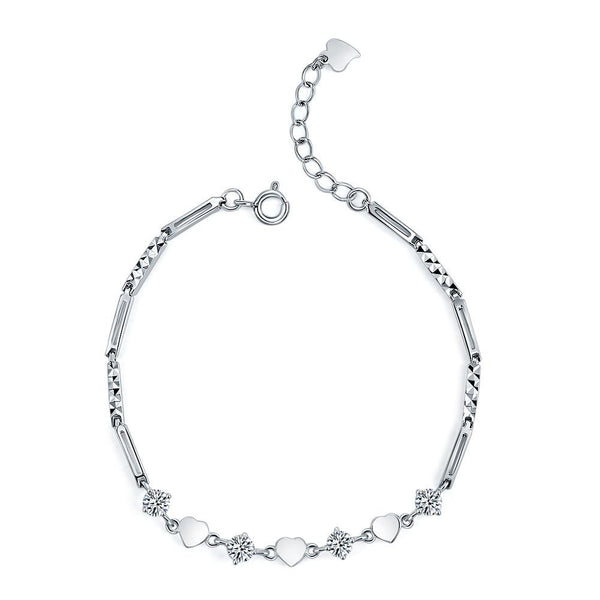 925 Pure Silver Lady Heart Simple Elegant Bracelet Adjustable XFB8042