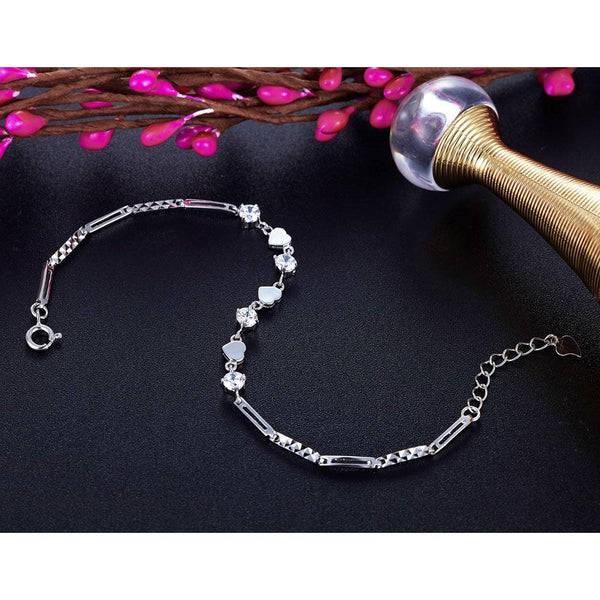925 Pure Silver Lady Heart Simple Elegant Bracelet Adjustable XFB8042
