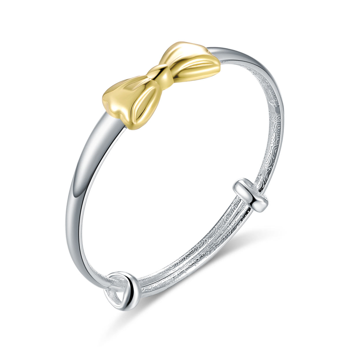 Newborn Baby 999 Silver Baby Bangle Gold Plated Ribbon XFB8088