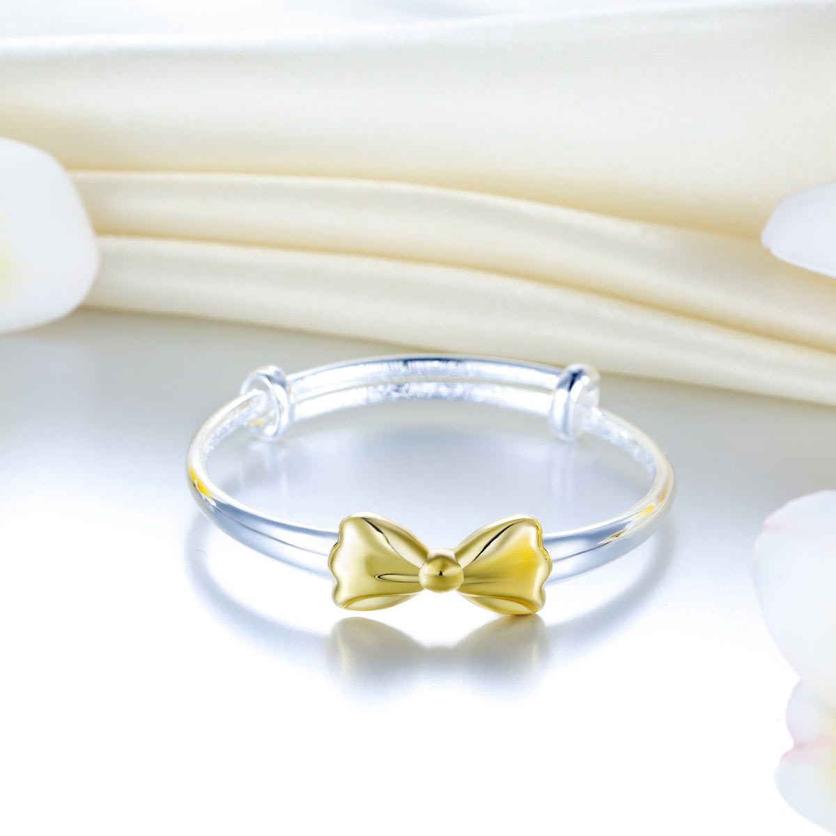 Newborn Baby 999 Silver Baby Bangle Gold Plated Ribbon XFB8088