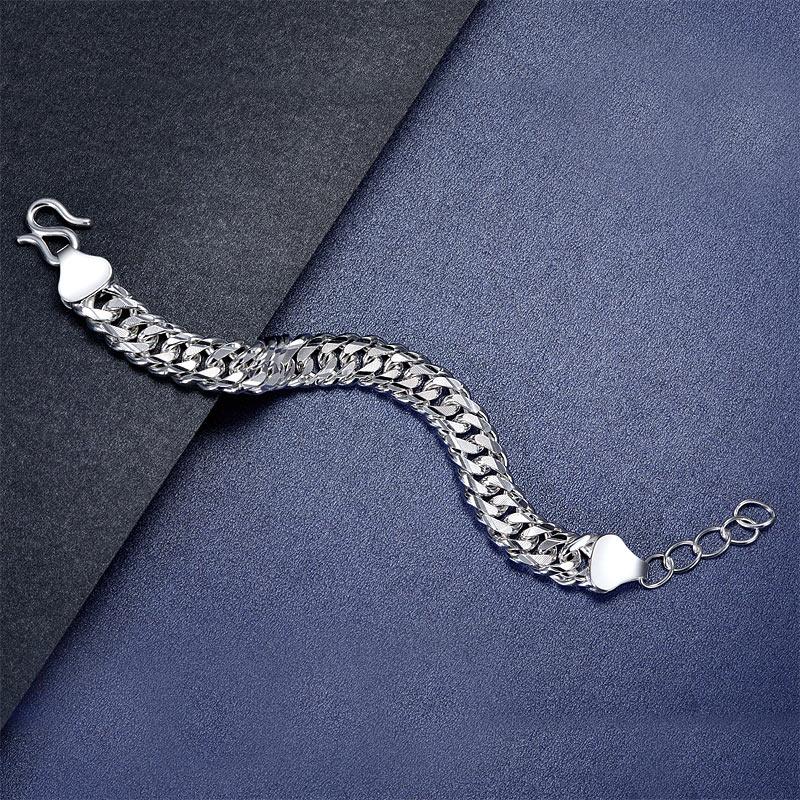 Men's Silver Bracelet Heavy 990 Pure Silver Cuban Link Chain Adjustable XFB8099