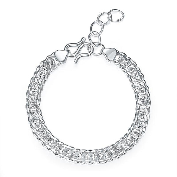 Men's Silver Bracelet 1 cm Width 990 Pure Silver Cuban Link Chain Adjustable XFB