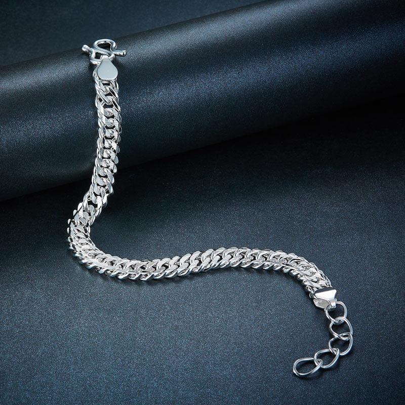 Men's Silver Bracelet 1 cm Width 990 Pure Silver Cuban Link Chain Adjustable XFB