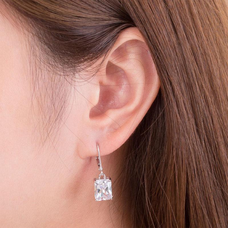 4 Carat Emerald Cut Created Diamond 925 Sterling Silver Dangle Earrings XFE8013