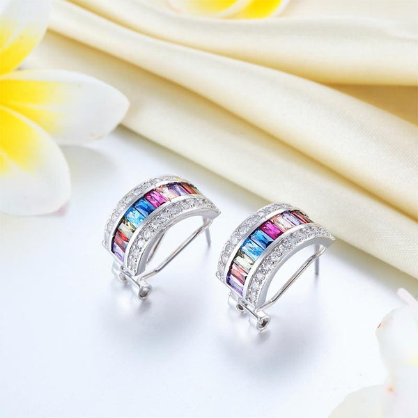 Multi-Color Stones 925 Sterling Silver Earrings Jewelry XFE8131
