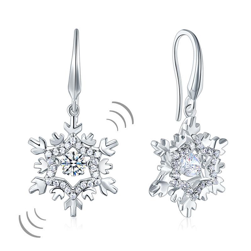 Classic Dancing Stone Dangle Drop Earrings Snowflake 925 Sterling Silver Wedding