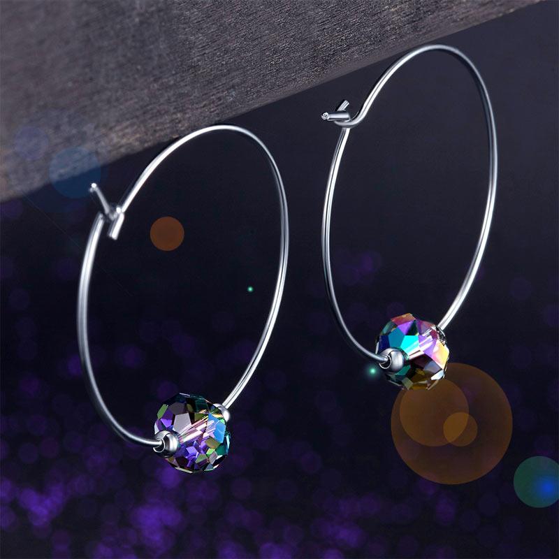Top Quality 925 Sterling Silver Hoop Earrings AB Austrian Crystal Party Birthday
