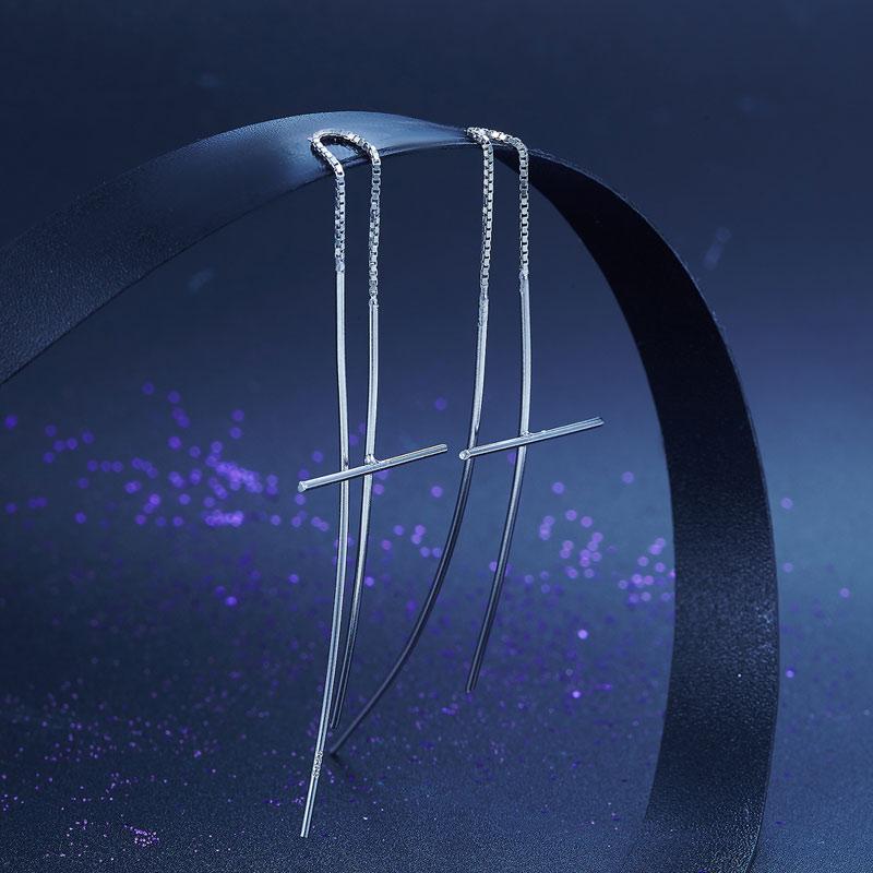 Dangle Drop Cross 925 Sterling Silver Earrings Long Elegant XFE8137