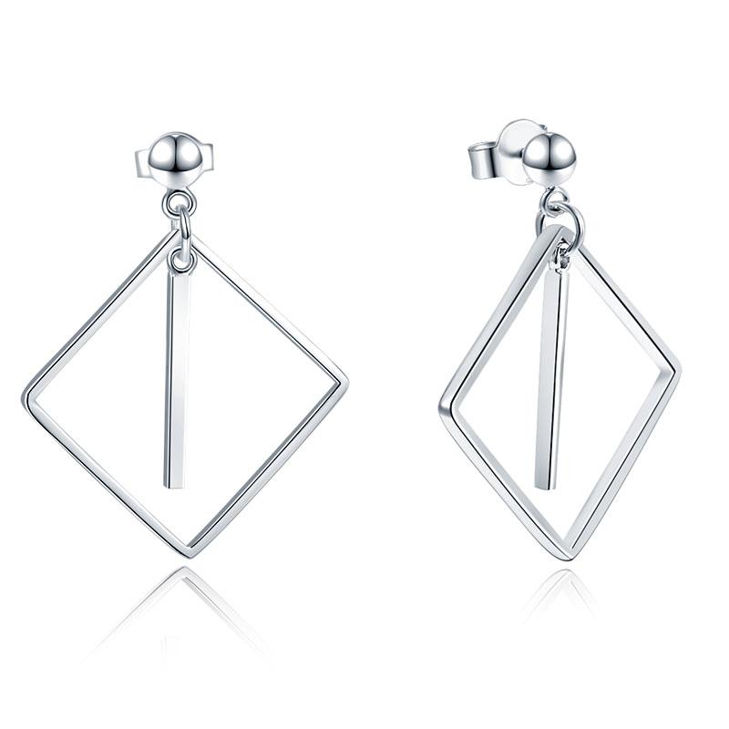 925 Sterling Silver Earrings Dangle Square Fashion Stylish Jewelry XFE8139