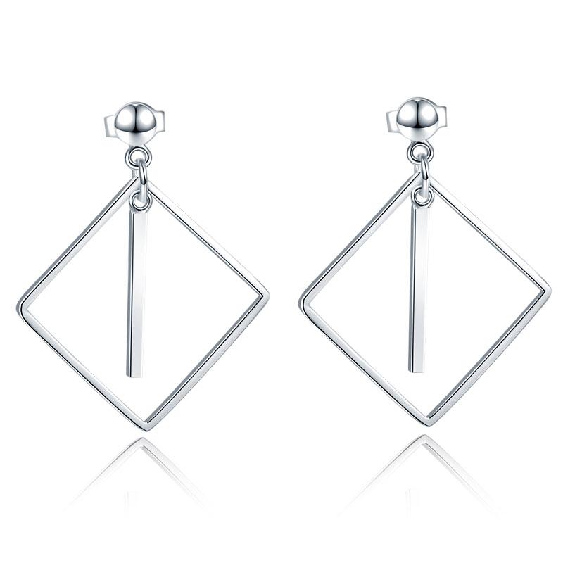 925 Sterling Silver Earrings Dangle Square Fashion Stylish Jewelry XFE8139