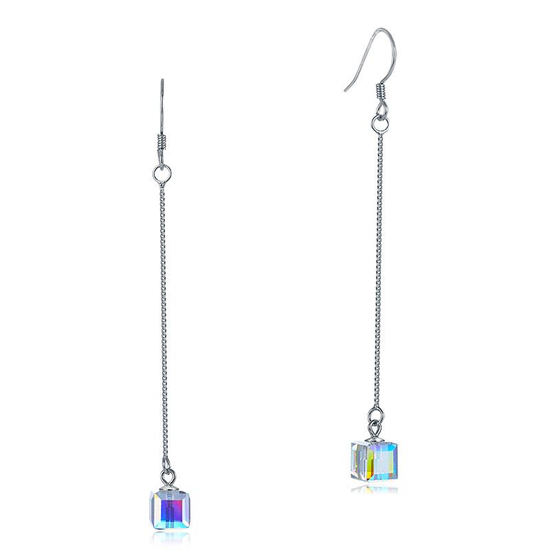 Top Quality Dangle Drop Line 925 Sterling Silver Earrings AB Austrian Crystal Pa