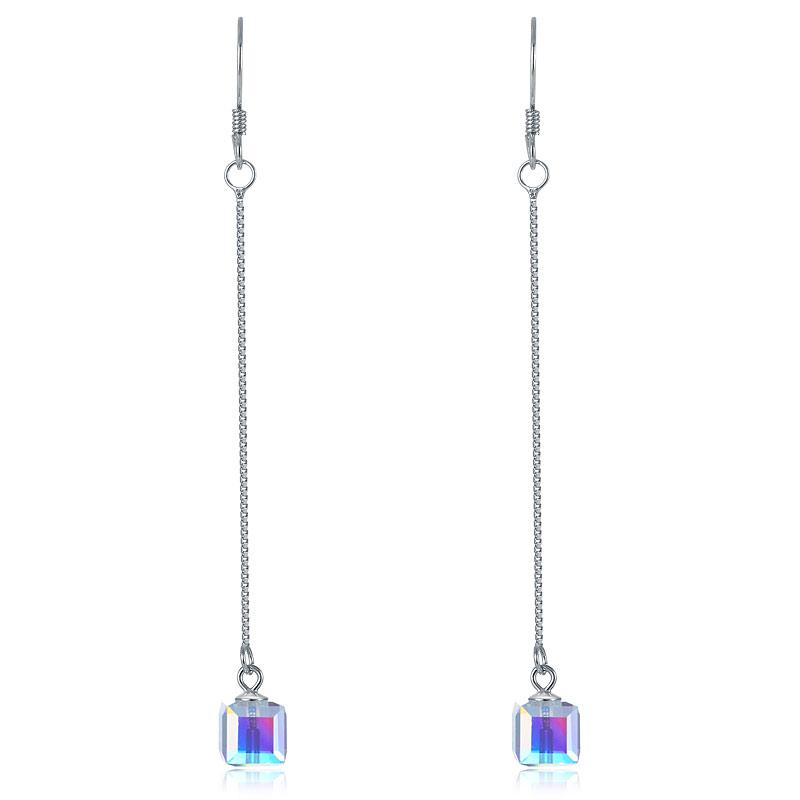 Top Quality Dangle Drop Line 925 Sterling Silver Earrings AB Austrian Crystal Pa