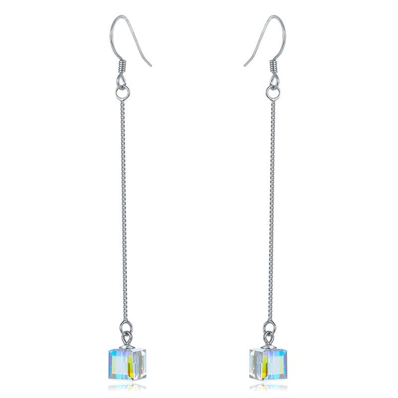Top Quality Dangle Drop Line 925 Sterling Silver Earrings AB Austrian Crystal Pa