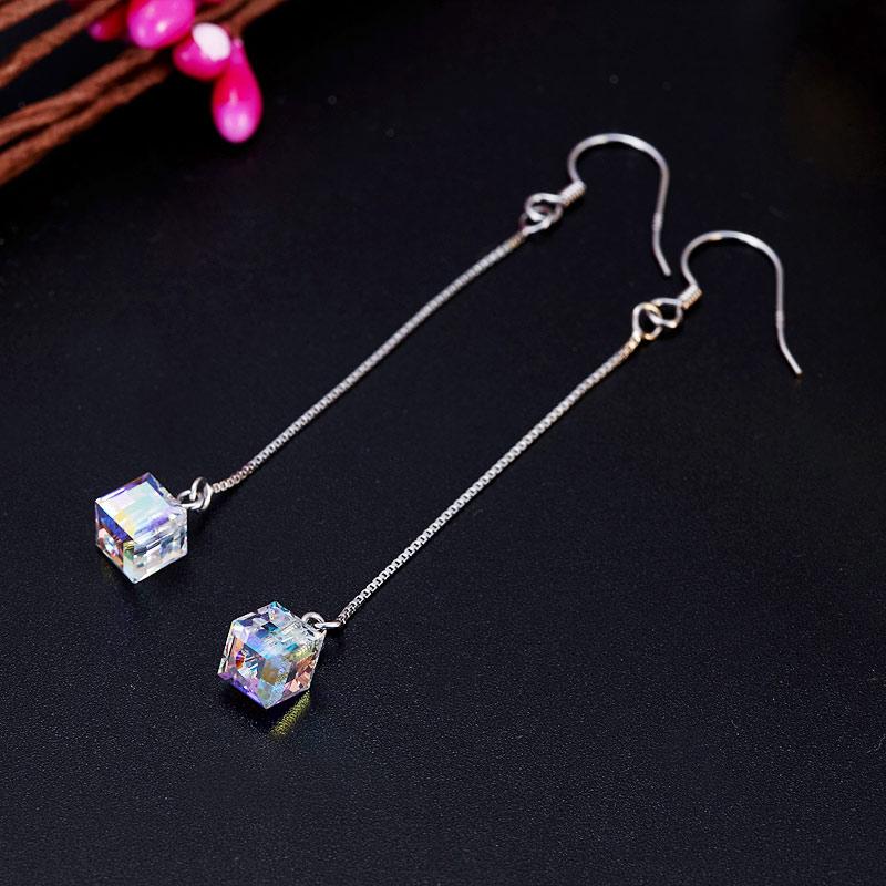 Top Quality Dangle Drop Line 925 Sterling Silver Earrings AB Austrian Crystal Pa