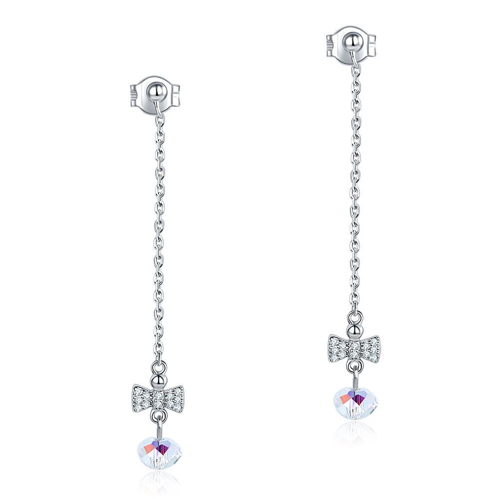Solid 925 Sterling Silver Drop Dangle Ribbon AB Crystal Earrings