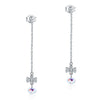 Load image into Gallery viewer, Solid 925 Sterling Silver Drop Dangle Ribbon AB Crystal Earrings