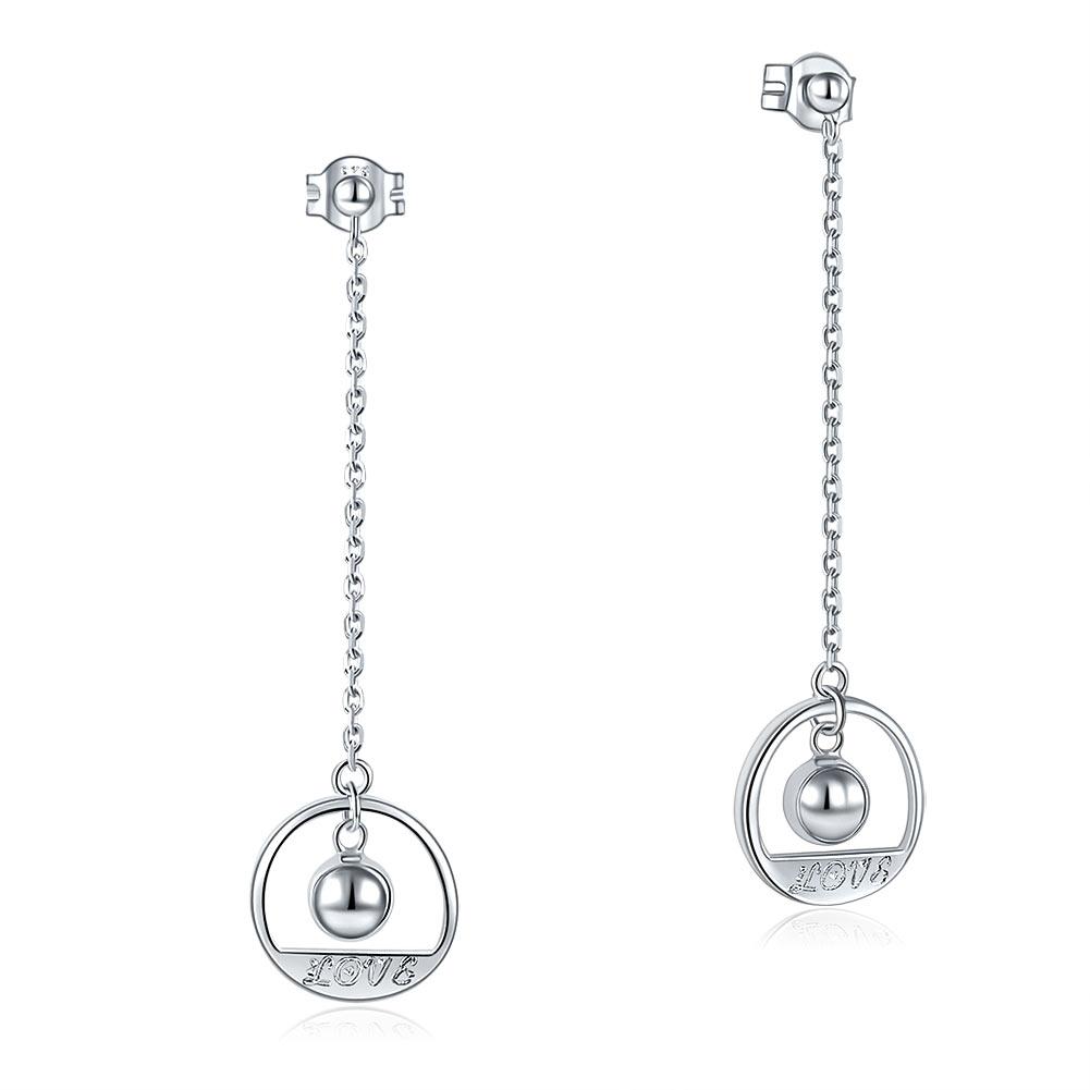 Solid 925 Sterling Silver Long Drop Dangle Love Earrings