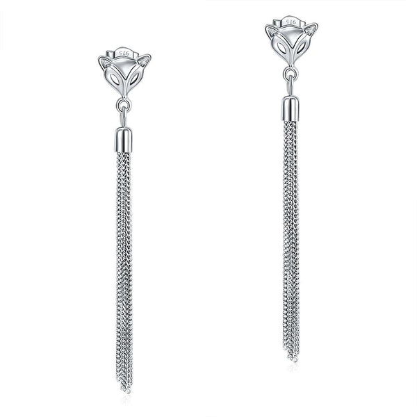 Solid 925 Sterling Silver Earrings Dangle Drop Fox Simple Elegant XFE8149