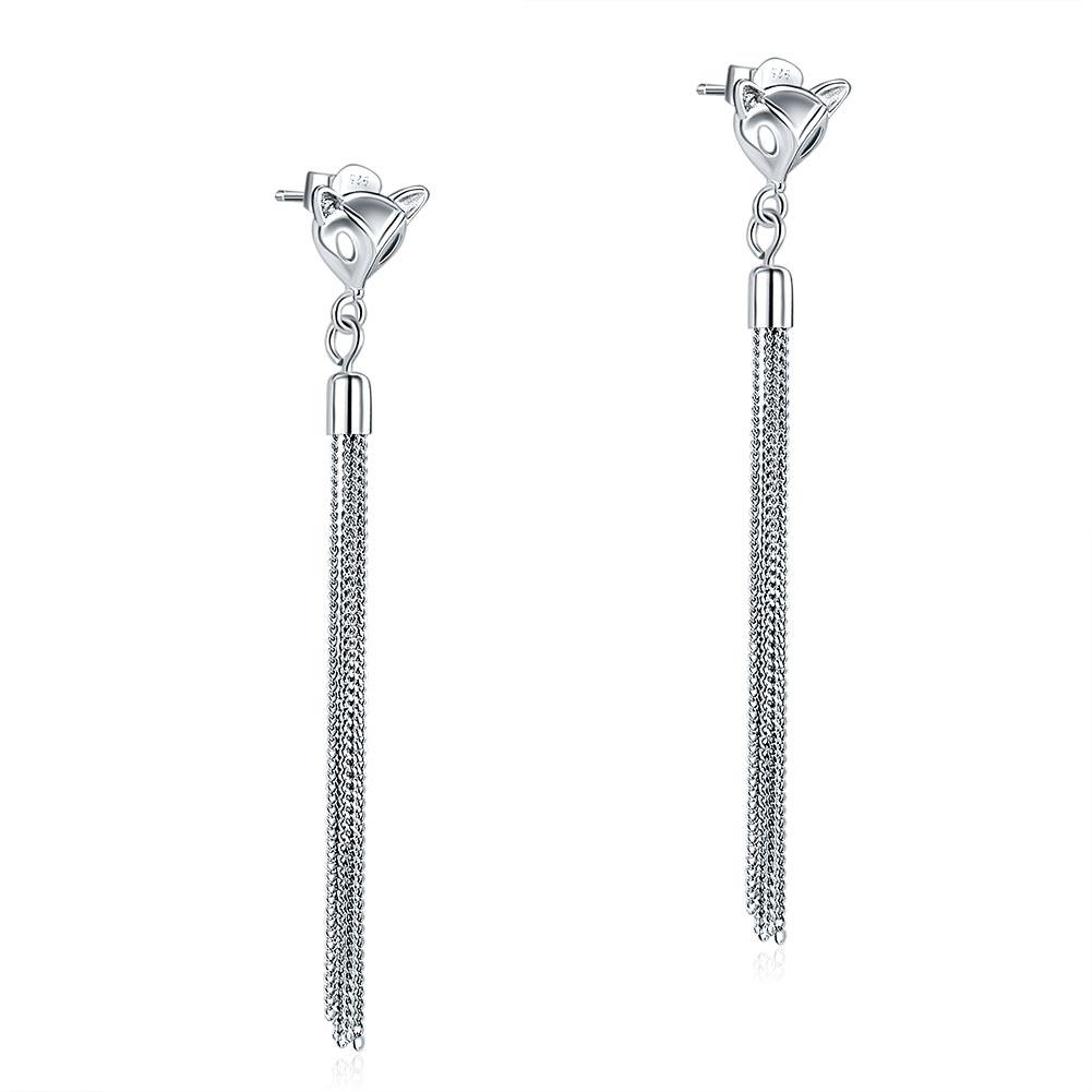 Solid 925 Sterling Silver Earrings Dangle Drop Fox Simple Elegant XFE8149