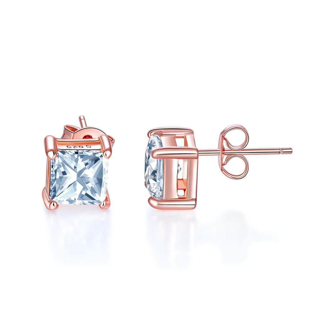 1 Ct Princess Cut Created Diamond Stud Earrings 925 Sterling Silver Rose Gold Pl