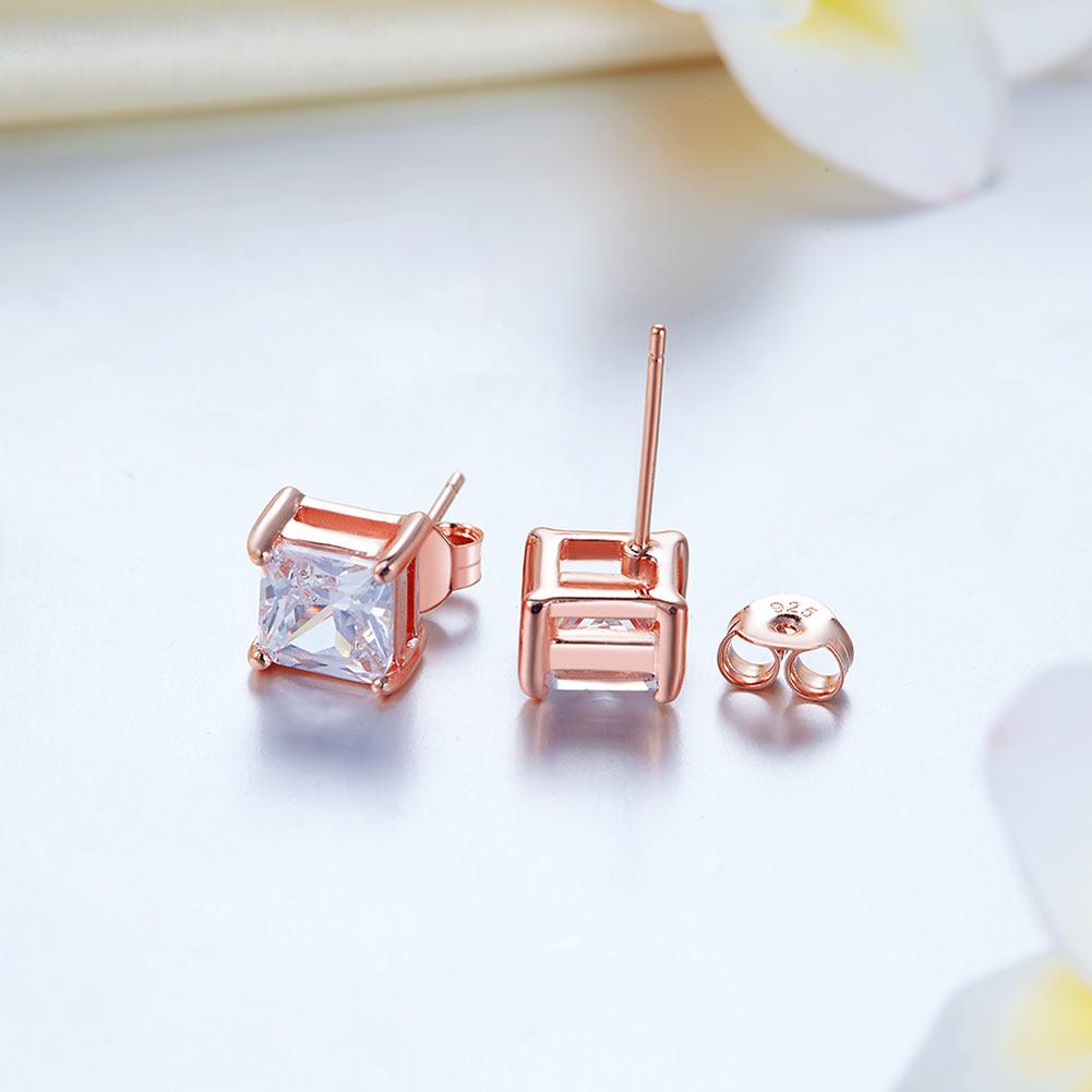 1 Ct Princess Cut Created Diamond Stud Earrings 925 Sterling Silver Rose Gold Pl